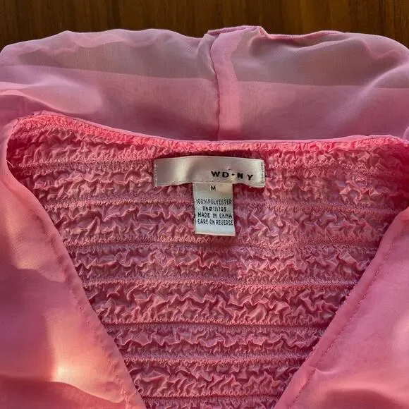 Y2K Vintage WD.NY Women’s Pink Top Textured Mesh Ruffle Blouse Top Size M - Picture 2 of 8